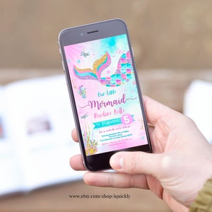 Editable Mermaid Electronic Birthday Invitation Mermaid Invite Under the Sea Birthday Party Printable template Digital Instant Download M1 image 3