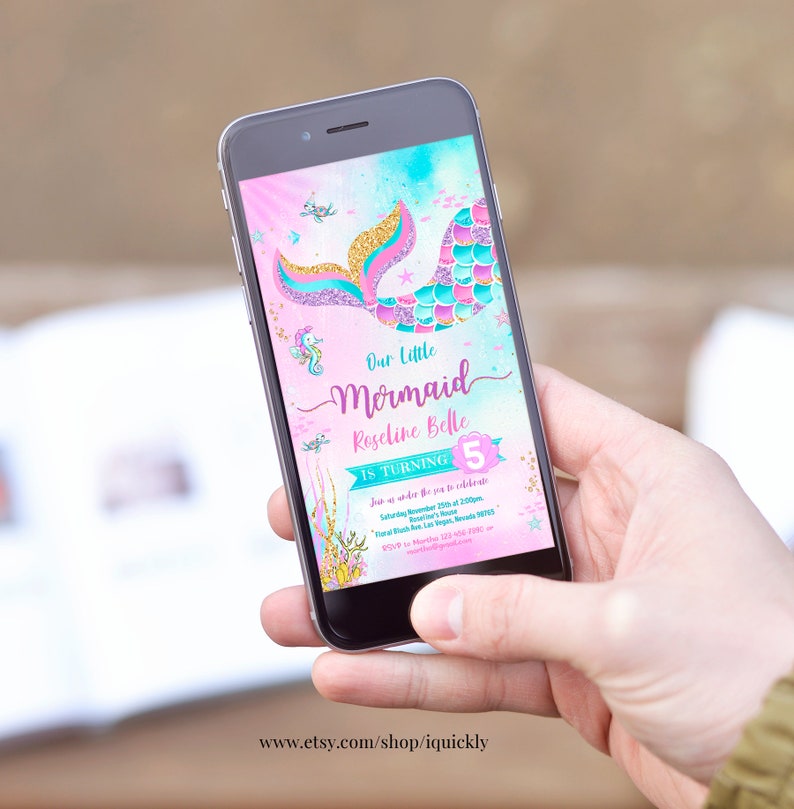 Editable Mermaid Electronic Birthday Invitation Mermaid Invite Under the Sea Birthday Party Printable template Digital Instant Download M1 image 3