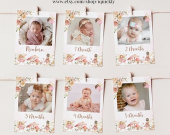 Fairy First birthday Monltly Photo Banner Editable Wildflower Photo Sign Garden Printable Template Digital Download FA101