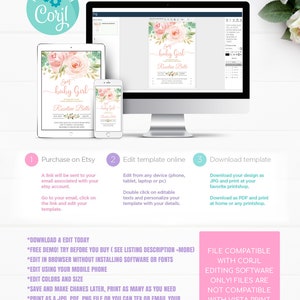 May include: A pink and green baby shower invitation template with the text "Sweet Baby Girl" and "Roseline Belle". The template is available for download and editing online.