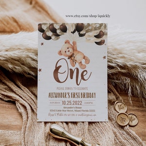 Editable Teddy Bear Birthday Invitation Boy Bear Themed - Etsy Australia