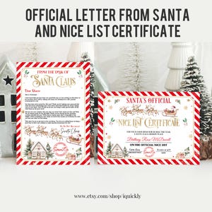 EDITABLE Official Letter To Santa Claus And Official Nice List Certificate Bundle North Pole Mail Christmas Eve Box Digital Download