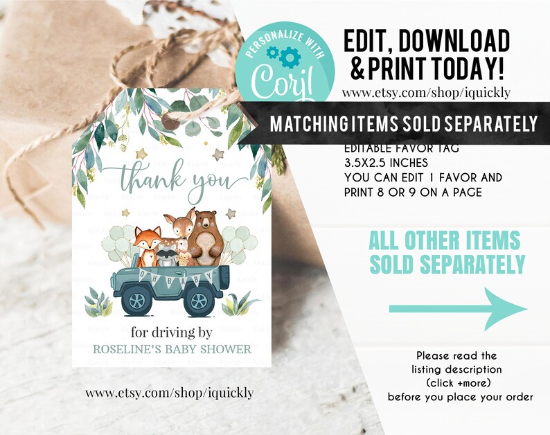 Editable Drive by Baby Shower Sign Woodland Animal Etsy