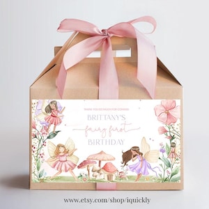 Editable Fairy Birthday Party favor Box Label Printables Garden floral Party gift box labels Templates Printable Digital download FA203