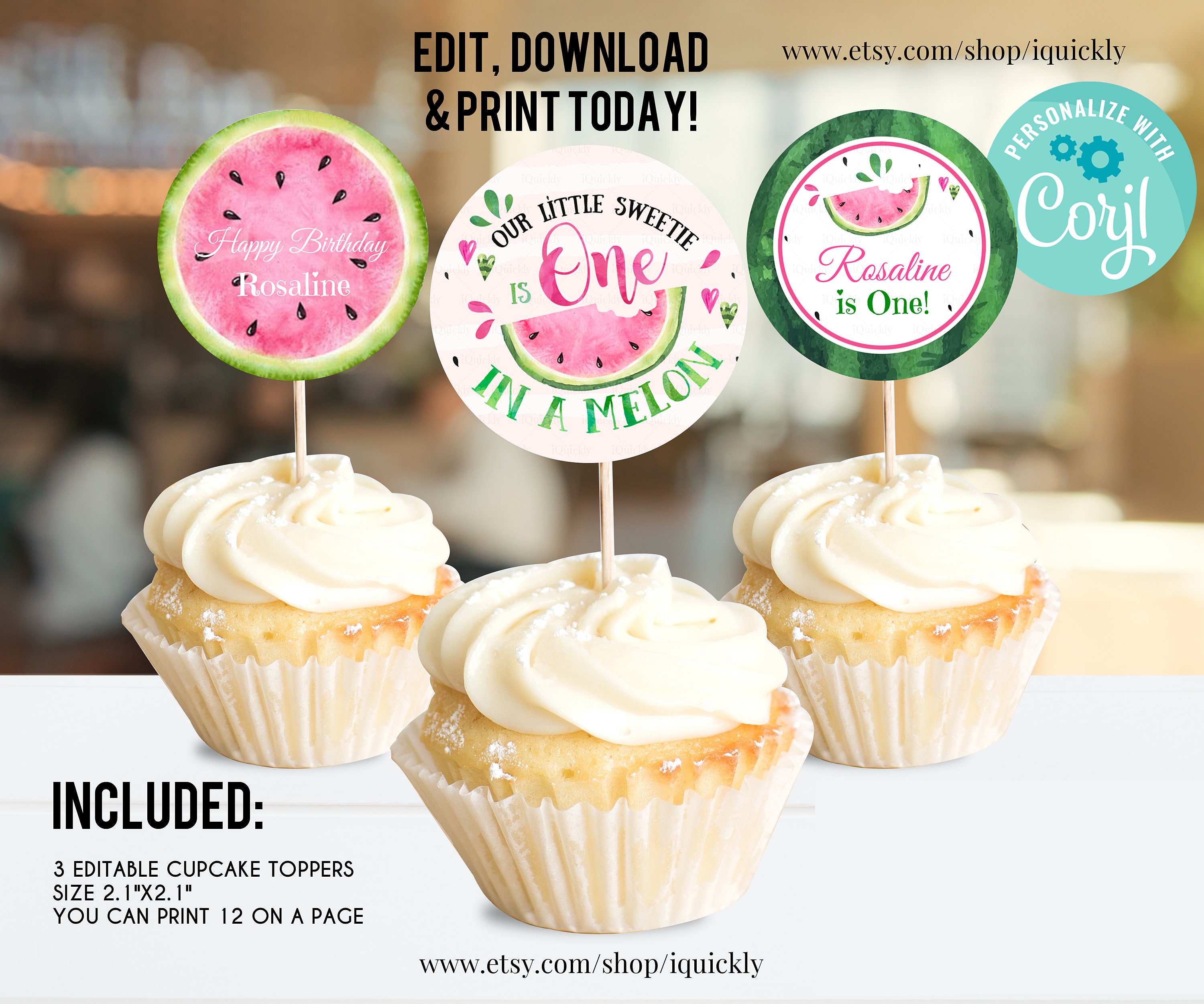Editable Watermelon Party Package, One in a Melon Party Decorations ...