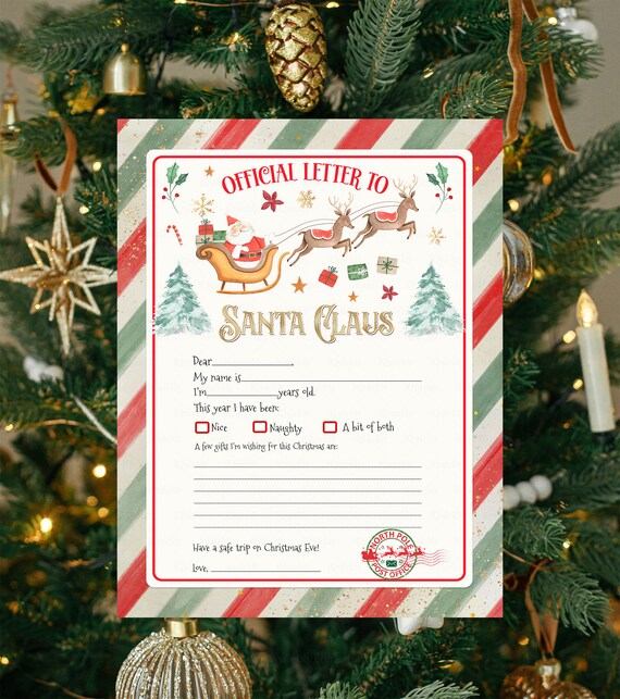 Letter to Santa Printable Santa Wish List Letters Christmas Letter