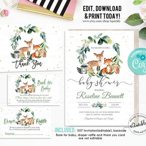 Woodland Baby Shower Favor tags EDITABLE, Gender Neutral, woodland animals Thank you tags, Gift tags Woodland Theme Invites Instant download image 3