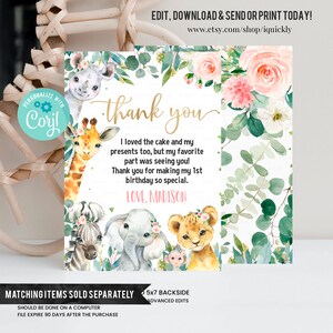 EDITABLE Safari Time Capsule and Matching Note Cards, Jungle Animals 1st Birthday Time Capsule, Wild one First Birthday Instant download image 5