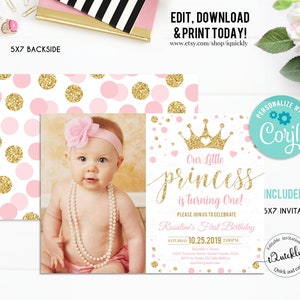 Princess Birthday Invitation, EDITABLE Pink and Gold Little Princess ...