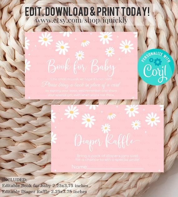 Editable Daisy Baby shower Book for baby Diaper Raffle Boho Daisy