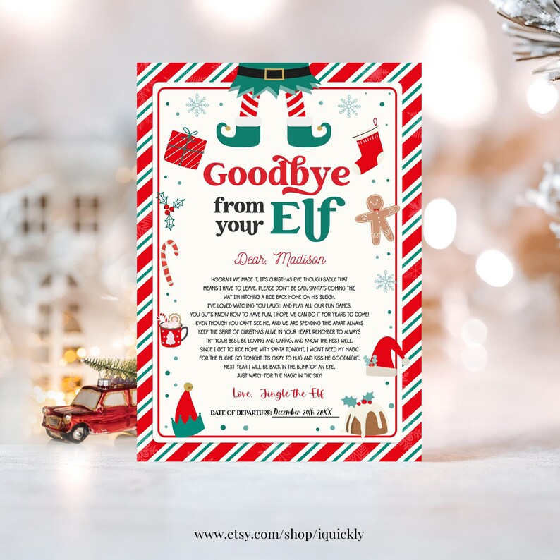 Carta de despedida do elfo editável, carta de partida do elfo, carta de despedida do elfo, carta de despedida do elfo de natal, carta de despedida do elfo por enquanto, download digital imagem 2
