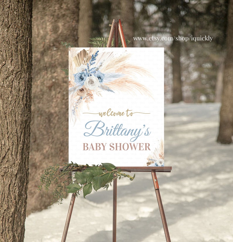 Editable Pampas Grass Baby Shower Sign Boho Printable Baby Etsy