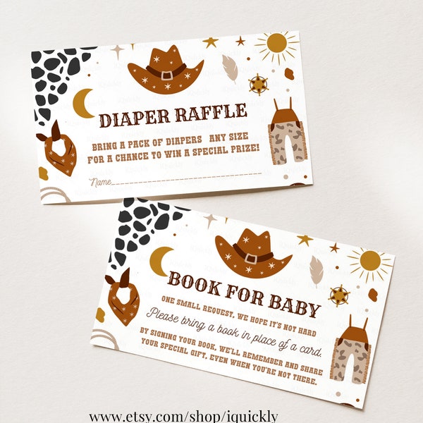 Editable Cowboy Baby Shower Diaper raffle Book for baby Wild West Western Rodeo Boy Country Southwestern Ranch Instant Download