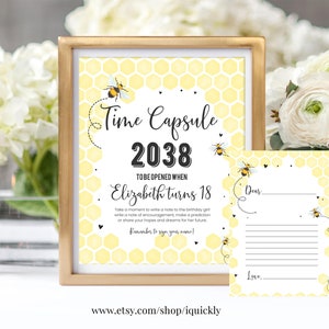 MODIFIABLE Bee Time Capsule Matching Note Cards Premier anniversaire Honey Bee Party 1er anniversaire Time Capsule Modèle de téléchargement instantané Imprimable
