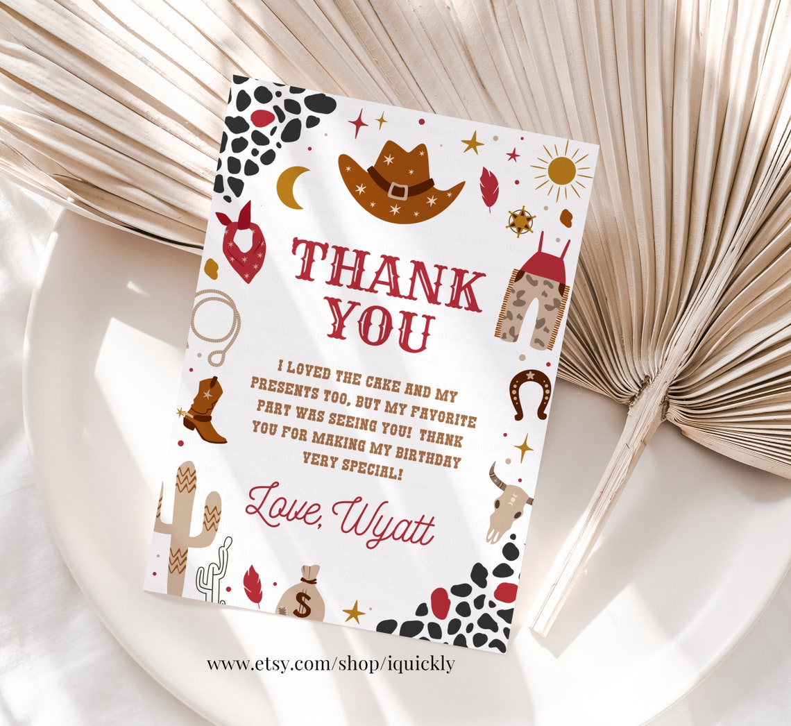 Editable My First Rodeo Thank You Card Cowboy Birthday Invite Wild West ...