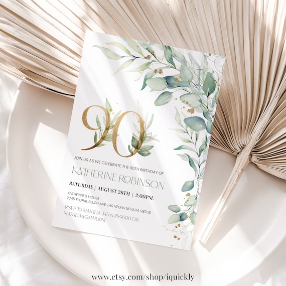 90th birthday Invitation Editable Brunch Invitation 90th birthday invite for her Adult Birthday printable template Digital Download