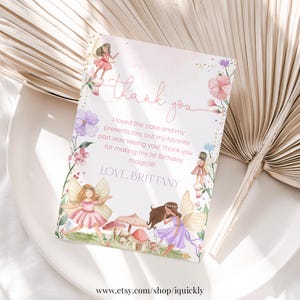 Cartão de agradecimento editável Fada Jardim de flores silvestres Cartão de nota floral Obrigado Borboleta Modelo mágico para impressão Download instantâneo FA203