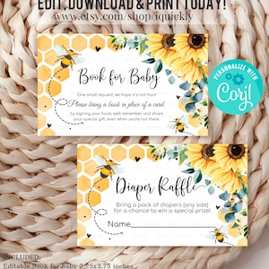 Abeja Baby Shower Rifa de pañales, Libro para bebé, Abeja melífera Trae un libro, Género neutro Baby Shower Digital Insert Imprimible Descarga instantánea