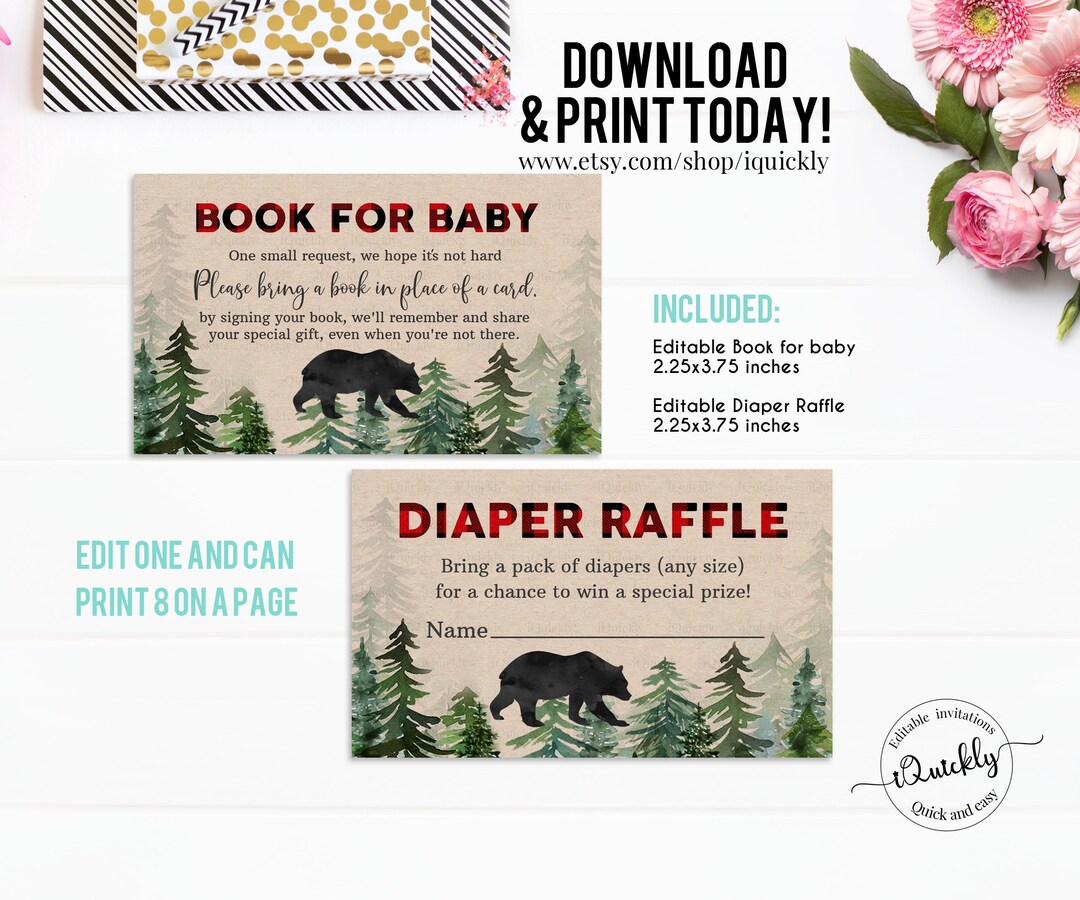 Editable Lumberjack Baby Shower Diaper Raffle and Book for Baby ...