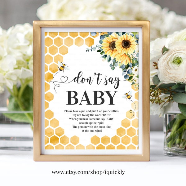 Bee Don't Say Baby Shower Game Sign Honey bee Printable Don't Say Baby Shower Games Printable Digital Instant Download