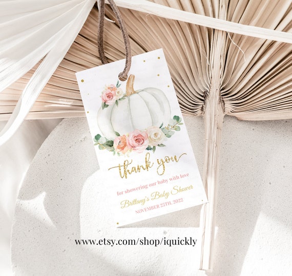 Pumpkin Baby Shower Favor tags EDITABLE, Pink and gold little Pumpkin