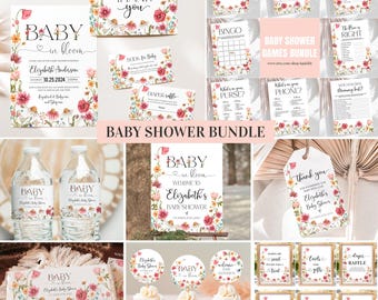 Baby in Bloom Baby Shower Bundle Editable Wildflower Garden Party Set Package Pack Invitation game Printable Template Digital Download BI101