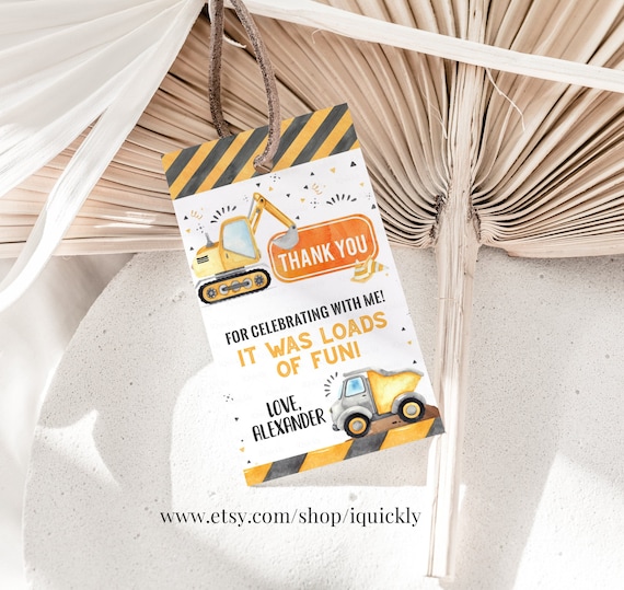 Construction Birthday Favor tags EDITABLE, Dump Truck Party Thank you tags, Gift tags Template printable Instant Digital download C1