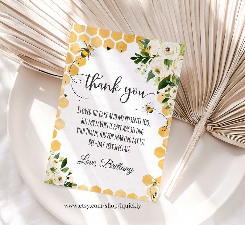 Editable Bee Birthday Thank You Card Honey Bee Note Card so Sweet to ...