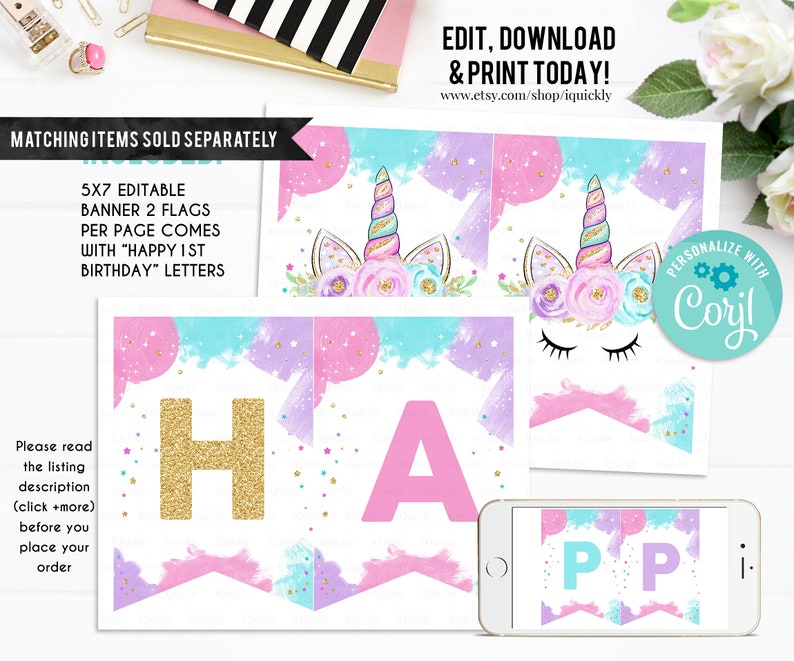 editable unicorn food tags buffet label tent card food
