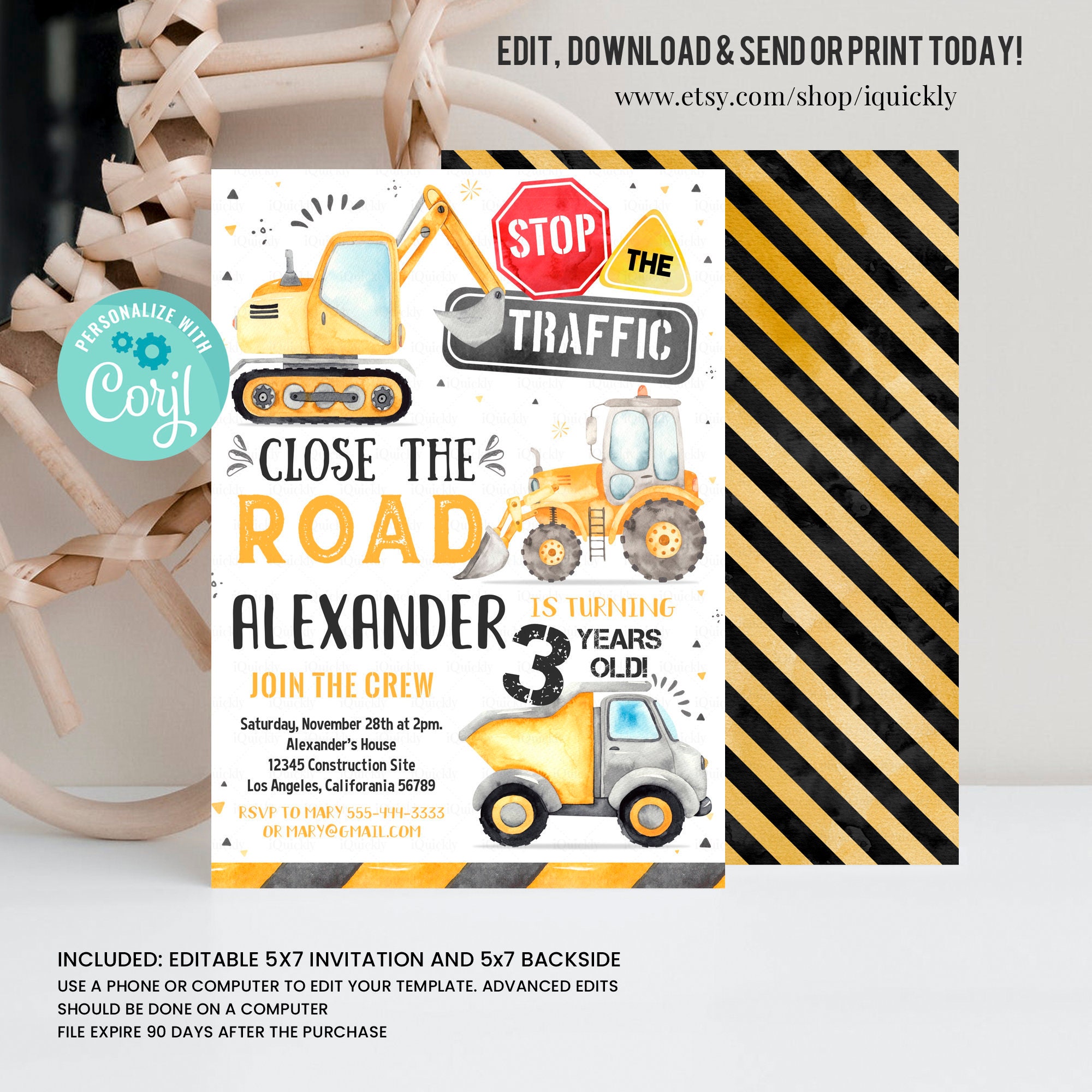 Construction Birthday Invitation Construction Invitation Construction Invite Dump Truck Invitation Digital File by Busy bee's Happenings