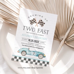 Editable TWO Fast Birthday Invitation Race Car 2nd Birthday Invite Racing Car Vintage Racecar Printable Template Instant Download