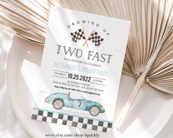 Editable TWO Fast Birthday Invitation Race Car 2nd Birthday Invite Racing Car Vintage Racecar Printable Template Instant Download