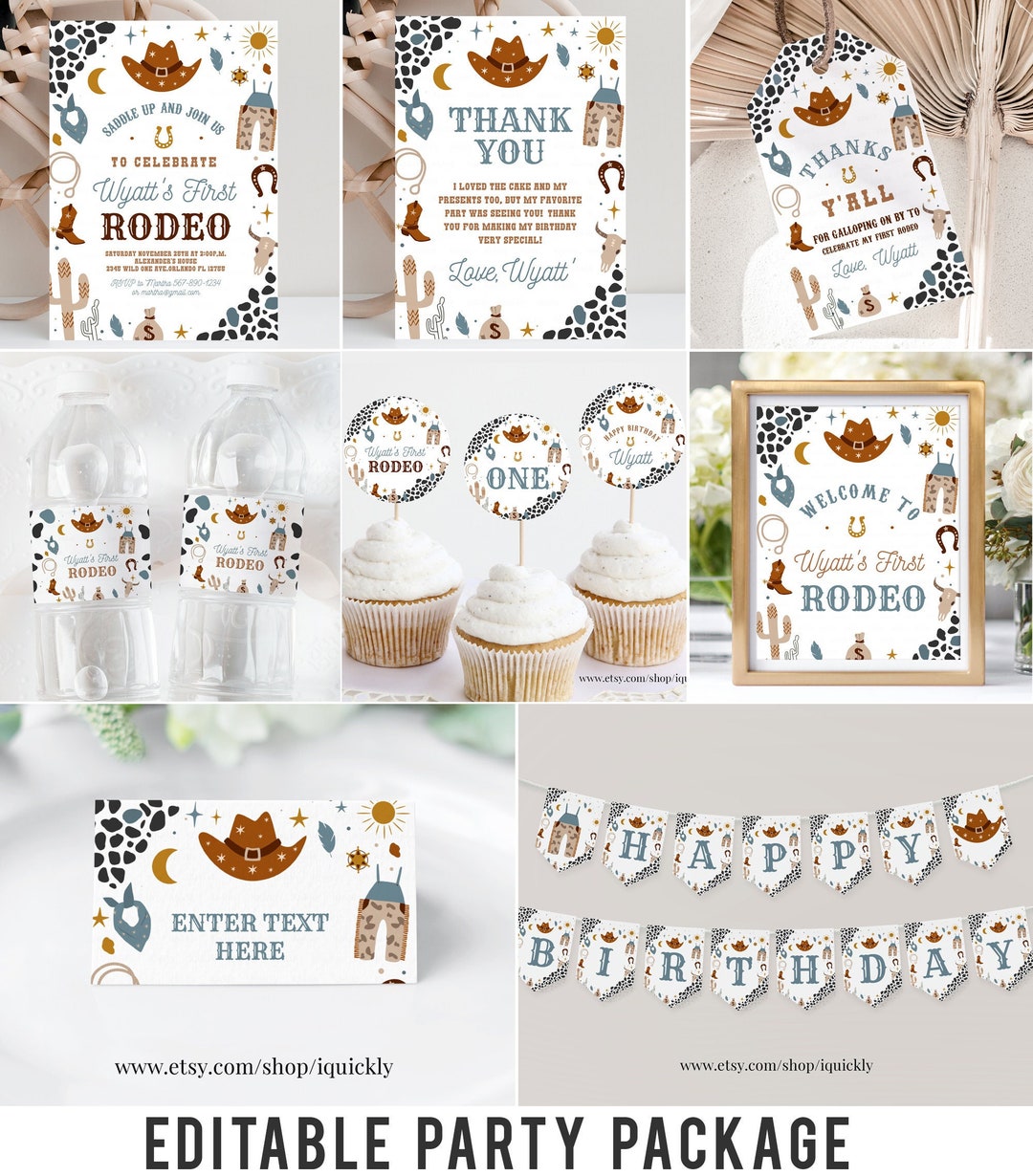 Editable My First Rodeo Party Decorations Cowboy Package Birthday Wild ...