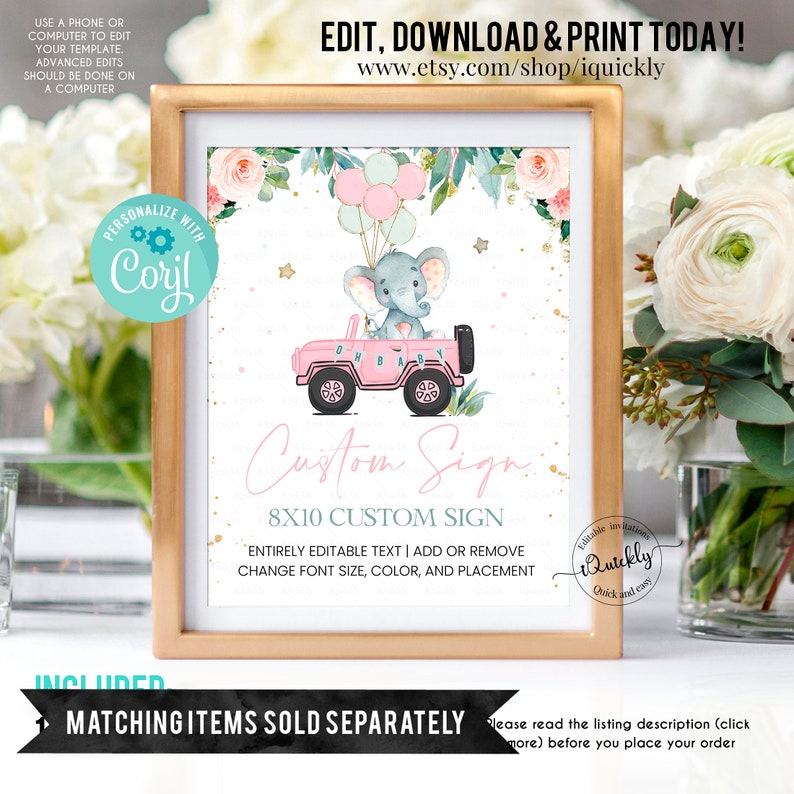 Editable Drive by Baby Shower Sign Elephant Drive Etsy