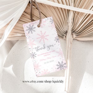 Sneeuwvlok Baby Douche Favor tags BEWERKBAAR Een kleine sneeuwvlok is onderweg Bedankt tags Cadeau tags Winter Afdrukbaar Instant download