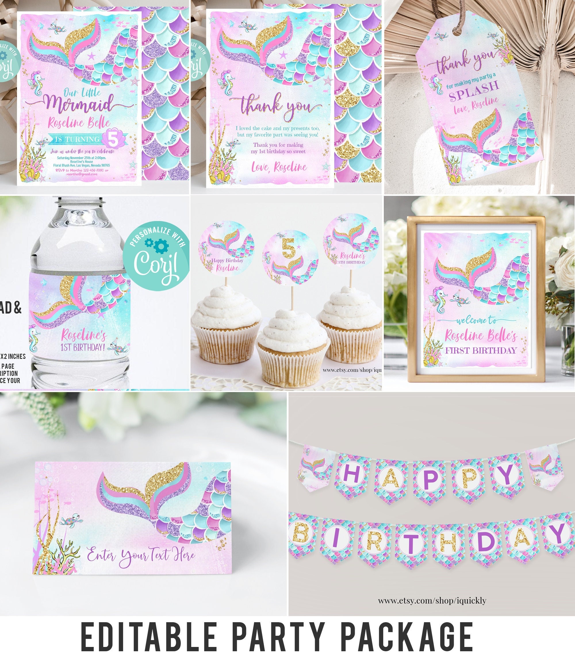 Editable Mermaid Party Decorations Under the Sea Package Birthday ...