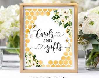 Bee Baby Shower Cards and Gifts Sign 8x10 Honey Bee Cards and Gifts Sign Sunflower Printable Sign Digital Instant Download
