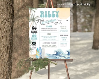 The Big One surf Milestone Birthday Poster EDITABLE Beach first Birthday sign Surfing 1st birthday poster Surfer Digital download template