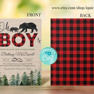 Lumberjack Baby Shower Invitation Bundle Editable, Buffalo Plaid Pack Diaper raffle, Book for Baby Set, Rustic Boy Package, Instant Download image 2