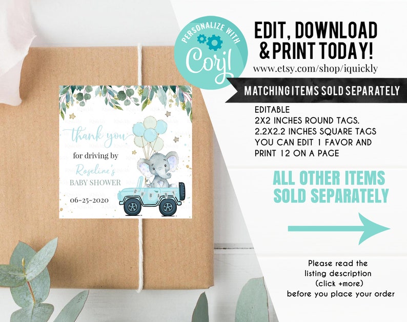 Drive by Baby Shower Custom Party Sign Elephant Baby Shower Etsy