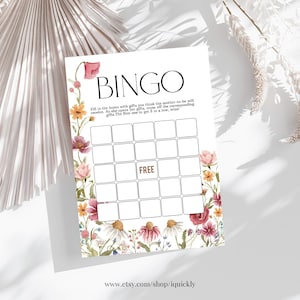 Baby in Bloom Babyshower Spelletjes Bewerkbare Bingo Wildflower Bloementuin Douchespel Afdrukbare sjabloon Digitaal BI101