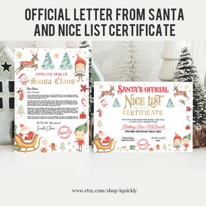 EDITABLE Official Letter To Santa Claus And Official Nice List Certificate Bundle North Pole Mail Christmas Eve Box Digital Download