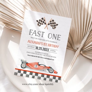 Fast One Racing Car First Birthday Invitation 1st Birthday Invitation ...
