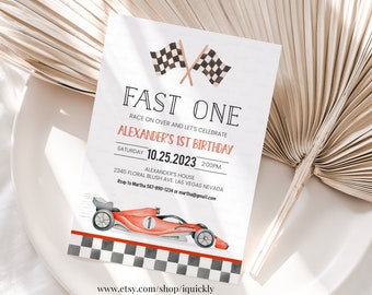 Fast One Racing Car First Birthday Invitation 1st Birthday Invitation Racing Car Vintage Racecar Invite Printable Template Instant Download