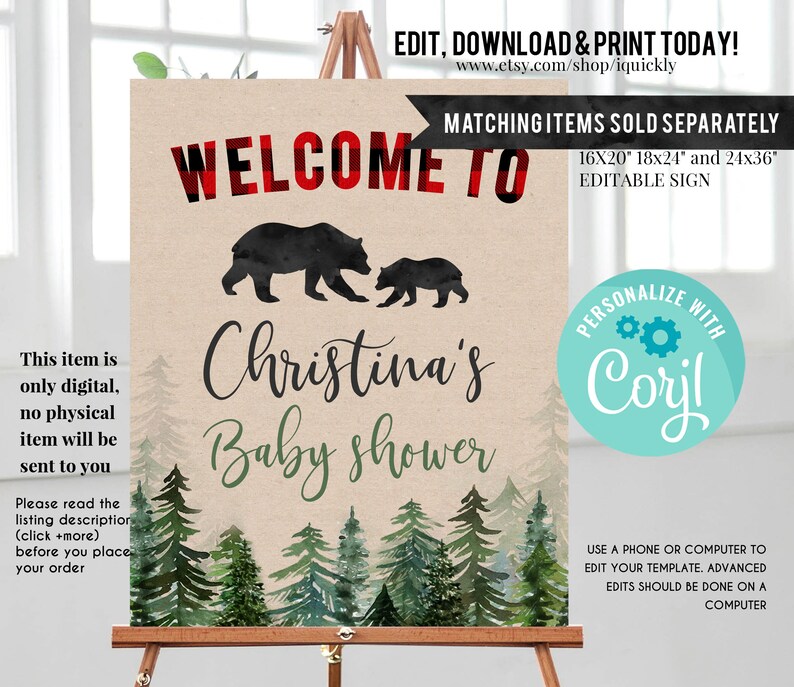 Lumberjack Baby Shower Invitation Bundle Editable, Buffalo Plaid Pack Diaper raffle, Book for Baby Set, Rustic Boy Package, Instant Download image 9