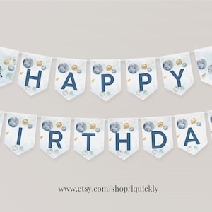 Happy Birthday Banner Outer Space Planets Banner Boy Galaxy First Birthday Decorations Rocket Instant download PRINTABLE DIGITAL FT103