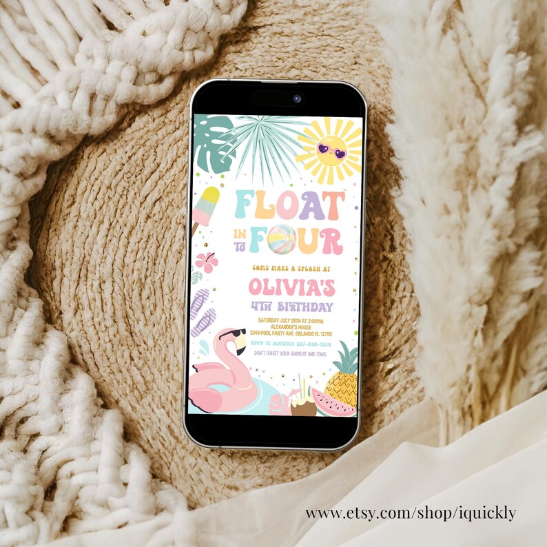 Floating Invite Float Into Four Electronic Invitation Editable Pool Party Invite Splish ...