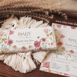 Baby in Bloom Baby Shower Candy bar wrapper Editable Wildflower Floral Garden Chocolate Wrapper Printable Template Digital Download
