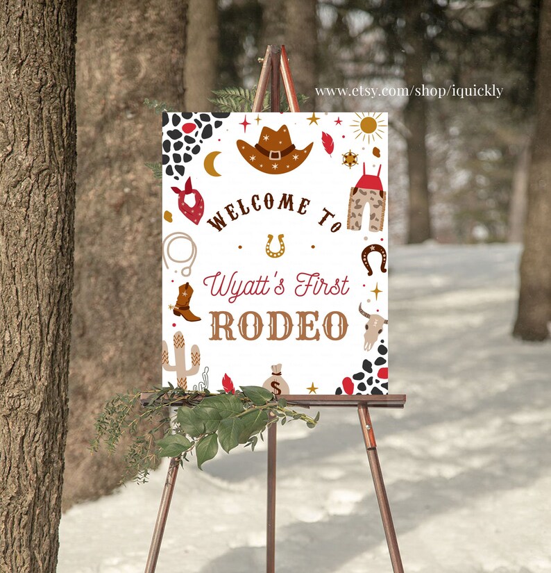 EDITABLE My First Rodeo Birthday Party Signs Cowboy Welcome Sign ...