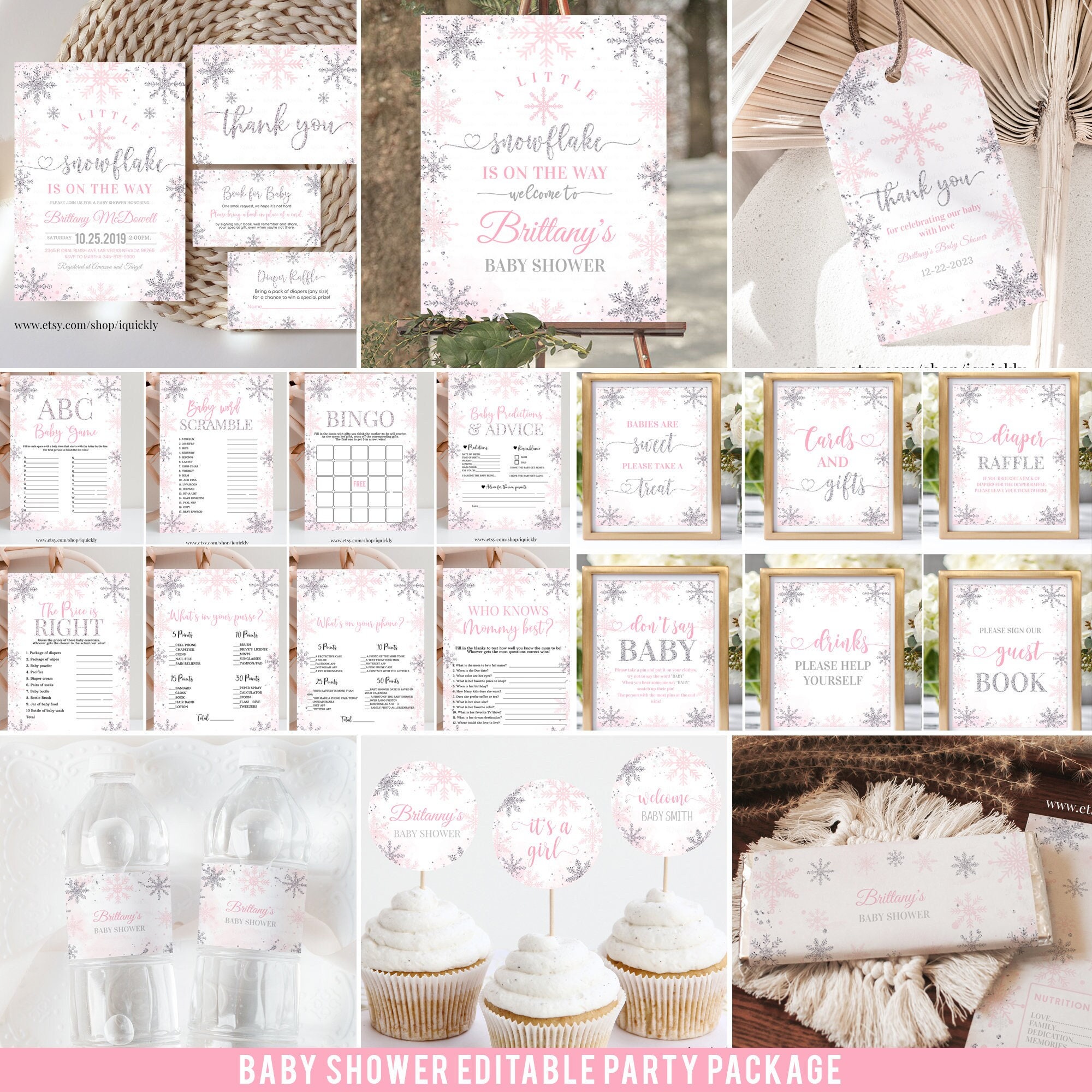 Editable Snowflake Baby Shower Party Package bundle A little snowflake Party Decorations Winter Package Set Pack Printable Template download